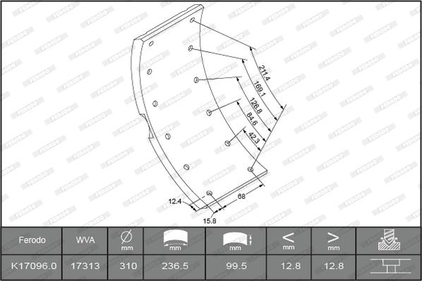 Ferodo K17096.0TG - Комплект тормозных башмаков, барабанные тормоза autospares.lv