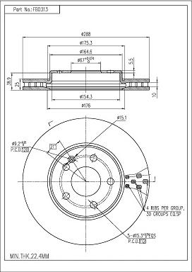 FI.BA FBD313 - Тормозной диск autospares.lv