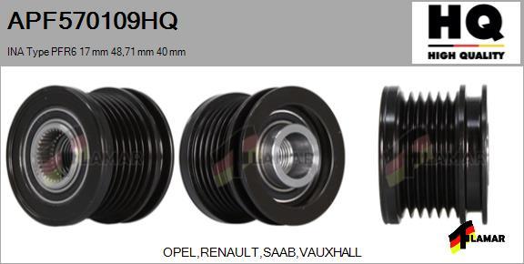 FLAMAR APF570109HQ - Шкив генератора, муфта autospares.lv