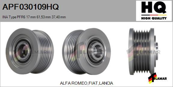 FLAMAR APF030109HQ - Шкив генератора, муфта autospares.lv