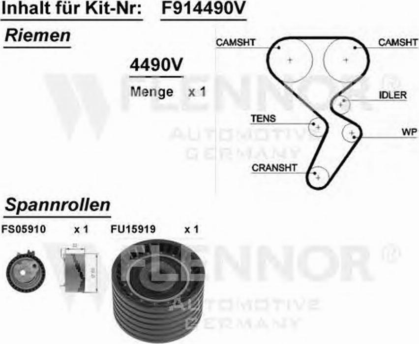 Flennor F914490V - Комплект зубчатого ремня ГРМ autospares.lv