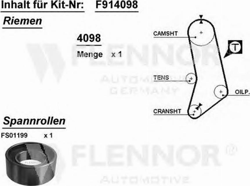 Flennor F914098 - Натяжной ролик, зубчатый ремень ГРМ autospares.lv