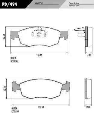 FRAS-LE PD494 - Тормозные колодки, дисковые, комплект autospares.lv