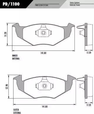 FRAS-LE PD1100 - Тормозные колодки, дисковые, комплект autospares.lv