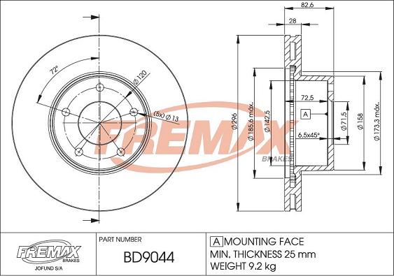 FREMAX BD-9044 - Тормозной диск autospares.lv