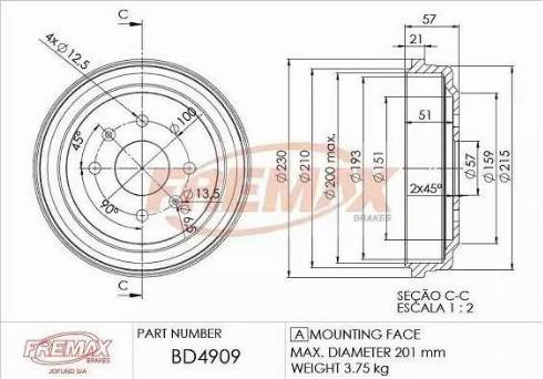 FREMAX BD-4909 - Тормозной барабан autospares.lv