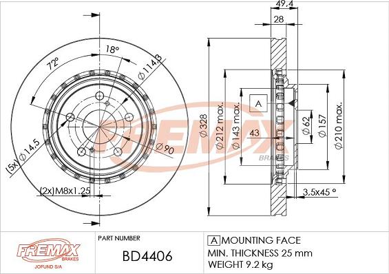 FREMAX BD-4406 - Тормозной диск autospares.lv