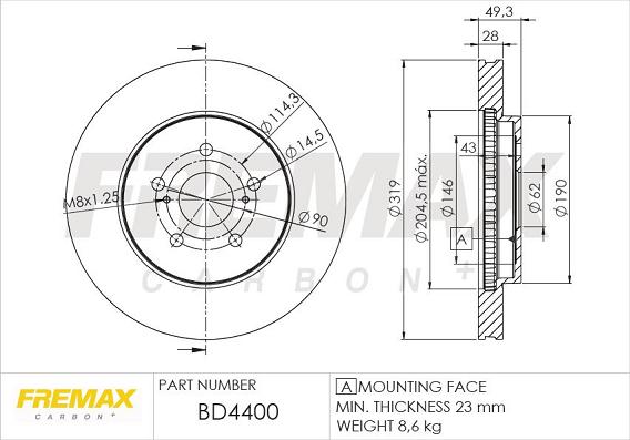 FREMAX BD-4400 - Тормозной диск autospares.lv