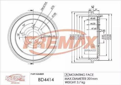 FREMAX BD-4414 - Тормозной барабан autospares.lv