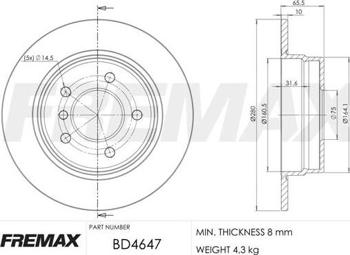 FREMAX BD-4647 - Тормозной диск autospares.lv