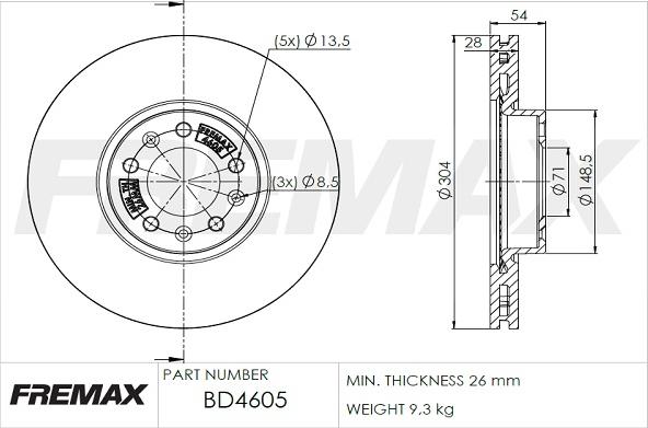 FREMAX BD-4605 - Тормозной диск autospares.lv