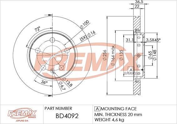 FREMAX BD-4092 - Тормозной диск autospares.lv