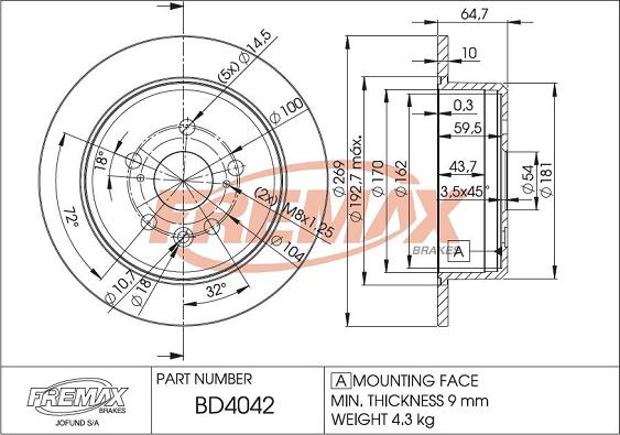 FREMAX BD-4042 - Тормозной диск autospares.lv