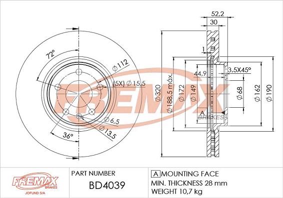 FREMAX BD-4039 - Тормозной диск autospares.lv
