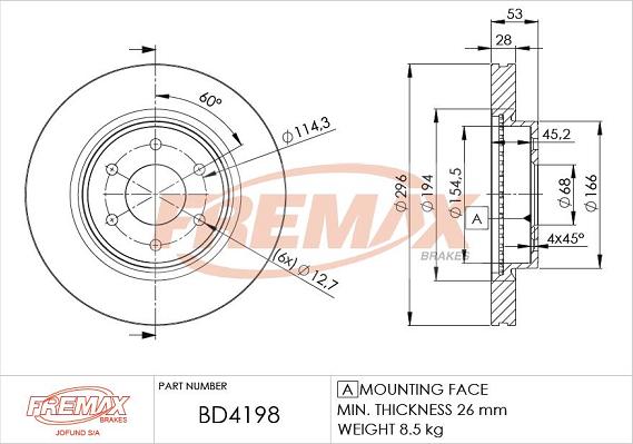 FREMAX BD-4198 - Тормозной диск autospares.lv