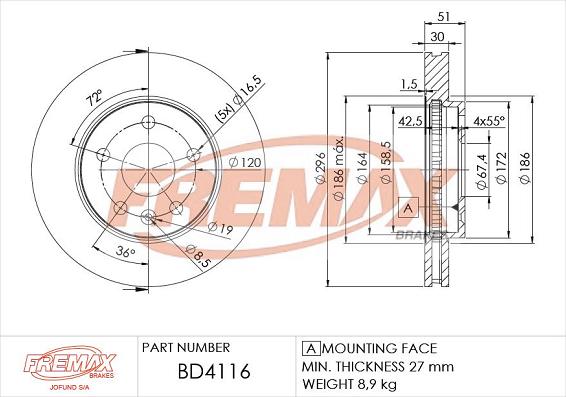 FREMAX BD-4116 - Тормозной диск autospares.lv