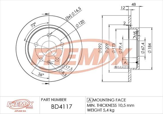 FREMAX BD-4117 - Тормозной диск autospares.lv