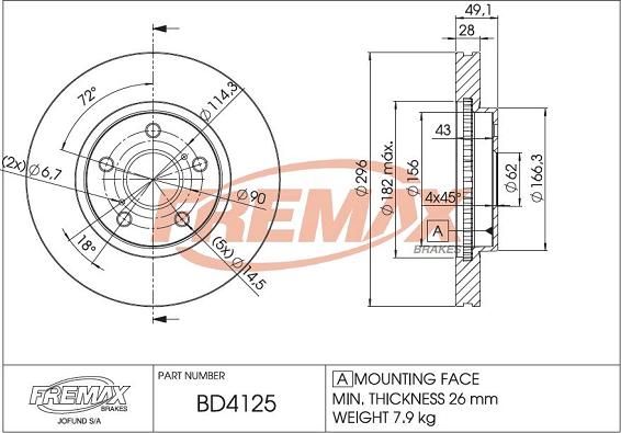 FREMAX BD-4125 - Тормозной диск autospares.lv