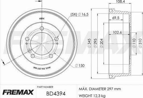 FREMAX BD-4394 - Тормозной барабан autospares.lv