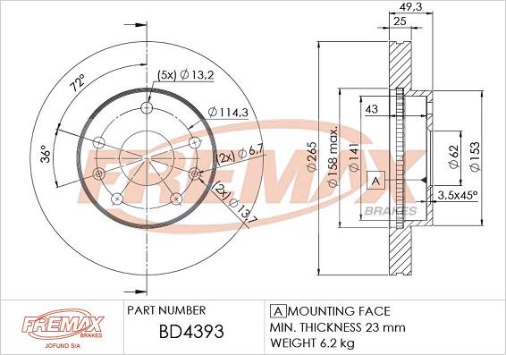 FREMAX BD-4393 - Тормозной диск autospares.lv