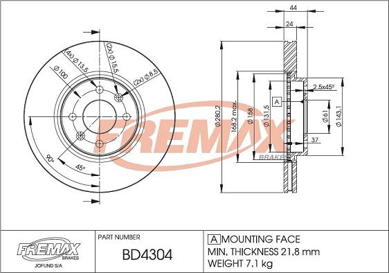 FREMAX BD-4304 - Тормозной диск autospares.lv