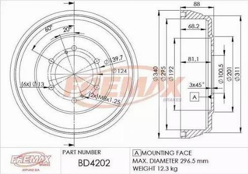 FREMAX BD-4202 - Тормозной барабан autospares.lv