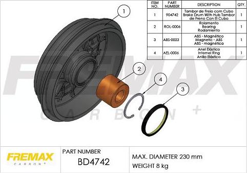 FREMAX BD-4742-KT - Тормозной барабан autospares.lv