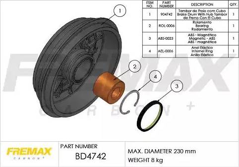 FREMAX BD-4742 - Тормозной барабан autospares.lv