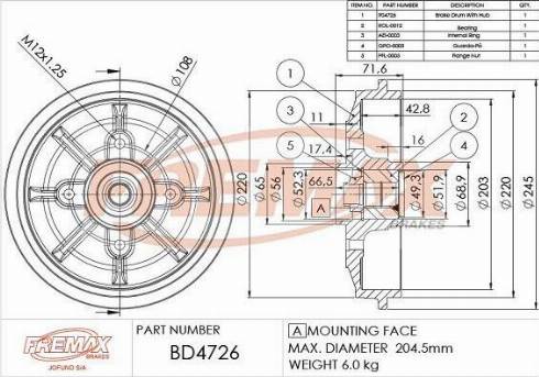 FREMAX BD-4726-KT - Тормозной барабан autospares.lv