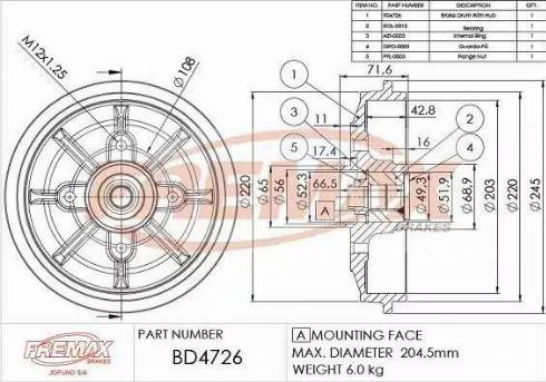 FREMAX BD-4726 - Тормозной барабан autospares.lv