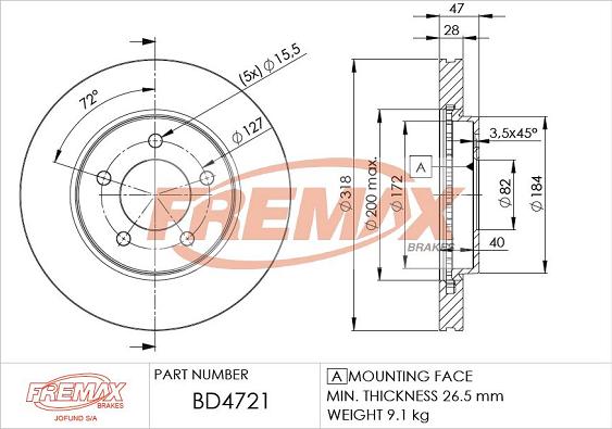 FREMAX BD-4721 - Тормозной диск autospares.lv