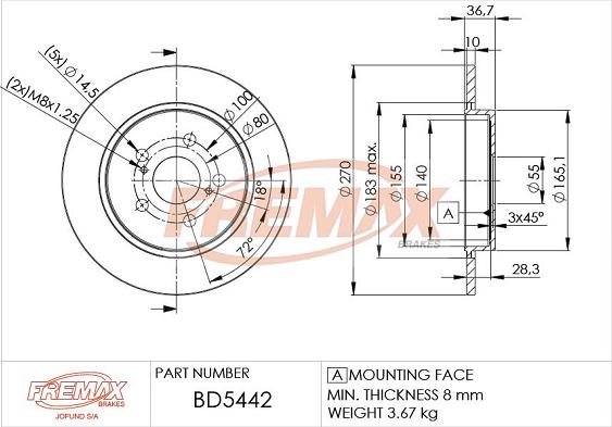 FREMAX BD-5442 - Тормозной диск autospares.lv