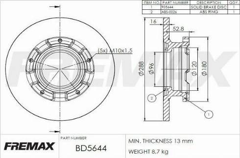 FREMAX BD-5644-KT - Тормозной диск autospares.lv