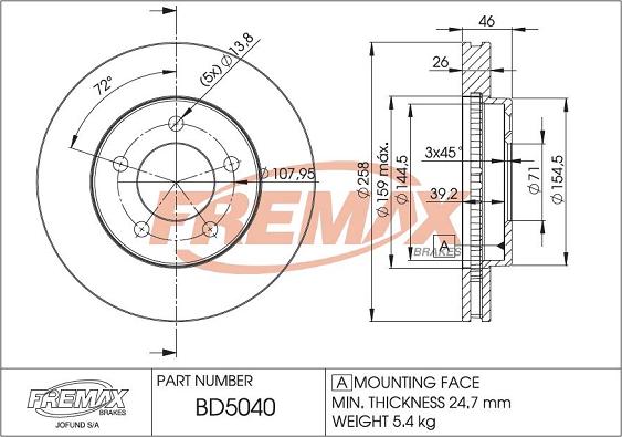 FREMAX BD-5040 - Тормозной диск autospares.lv