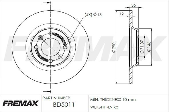 FREMAX BD-5011 - Тормозной диск autospares.lv