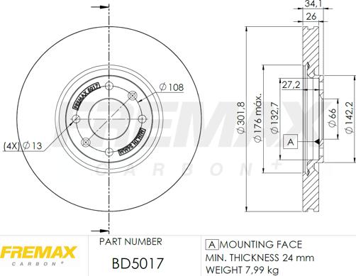 FREMAX BD-5017 - Тормозной диск autospares.lv