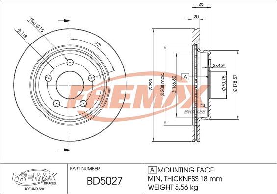 FREMAX BD-5027 - Тормозной диск autospares.lv