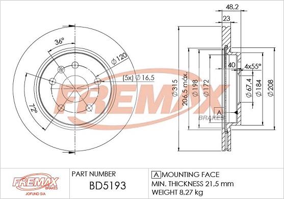 FREMAX BD-5193 - Тормозной диск autospares.lv