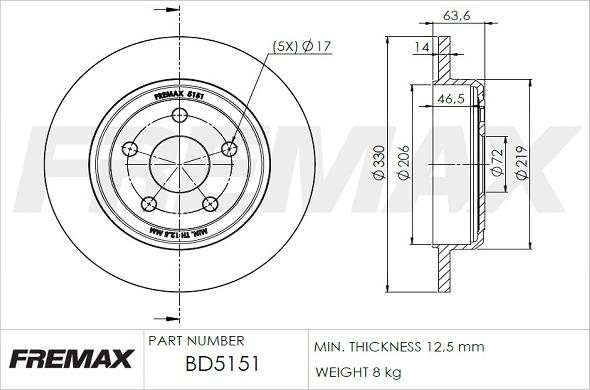 FREMAX BD-5151 - Тормозной диск autospares.lv