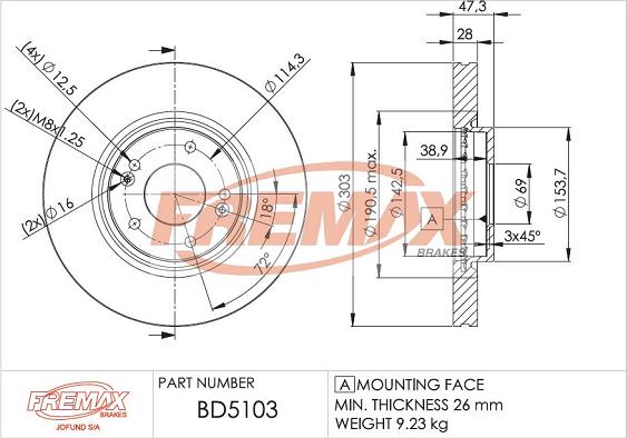 FREMAX BD-5103 - Тормозной диск autospares.lv