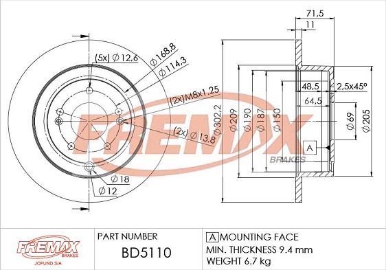 FREMAX BD-5110 - Тормозной диск autospares.lv