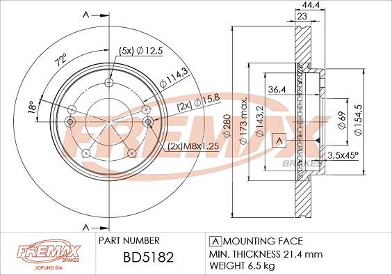 FREMAX BD-5182 - Тормозной диск autospares.lv