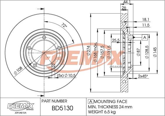 FREMAX BD-5130 - Тормозной диск autospares.lv