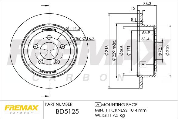 FREMAX BD-5125 - Тормозной диск autospares.lv