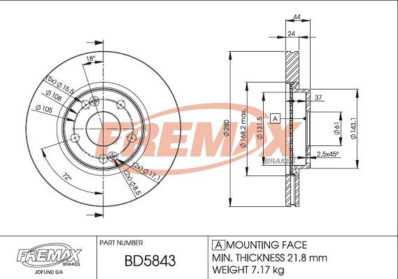 FREMAX BD-5843 - Тормозной диск autospares.lv