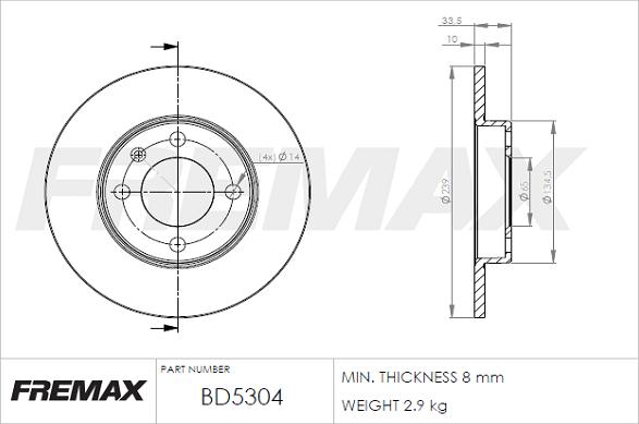 FREMAX BD-5304 - Тормозной диск autospares.lv