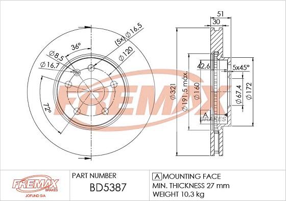 FREMAX BD-5387 - Тормозной диск autospares.lv