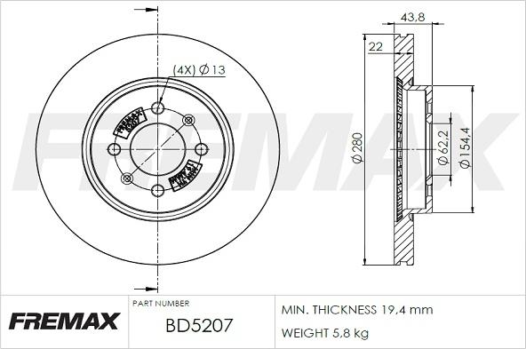 FREMAX BD-5207 - Тормозной диск autospares.lv