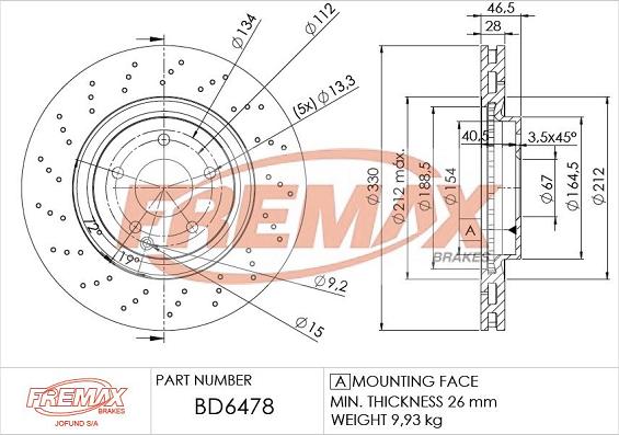 FREMAX BD-6478 - Тормозной диск autospares.lv