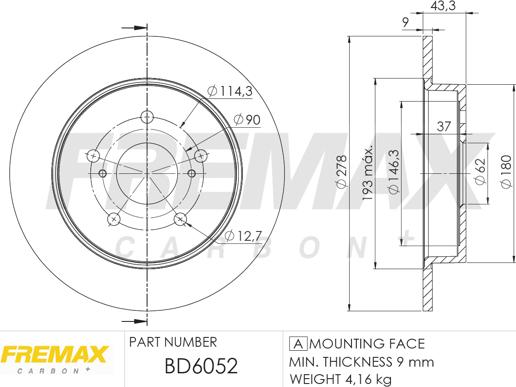 FREMAX BD-6052 - Тормозной диск autospares.lv